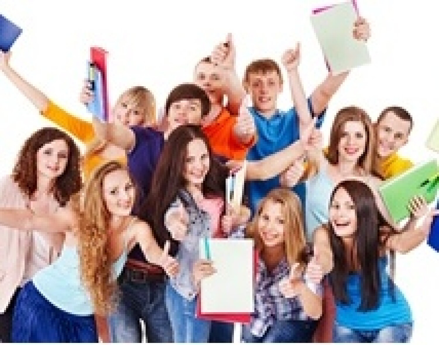 Group student with notebook isolated.